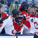Players from Les Canadiennes during the Outdoor Womens Classic at Gillette Stadium on December 31, 2015 in Foxboro, Massachusetts
